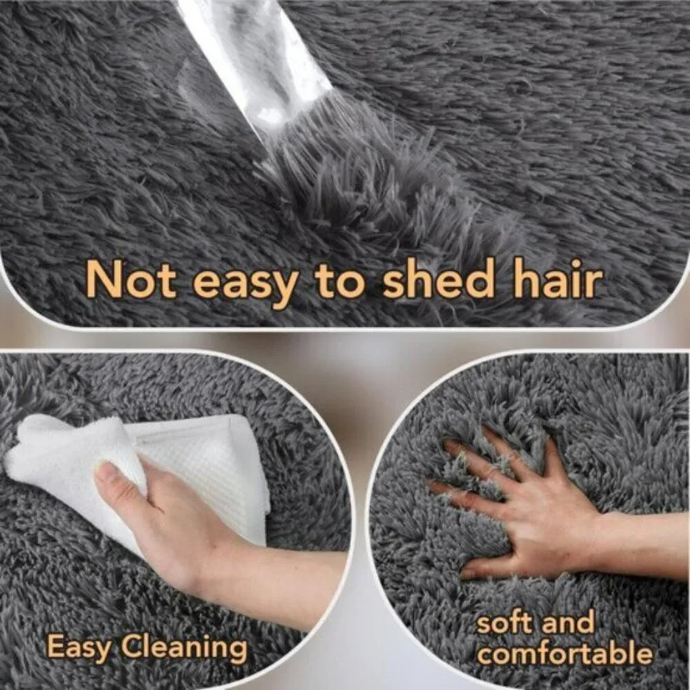 New Fluffy 8x10 Grey Area Rug, Soft Shag Carpet for Home & Bedroom Decor
